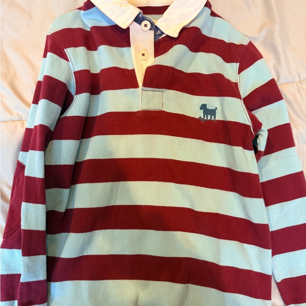 Boden Kids Striped Button Down Shirt - Red and Light Blue